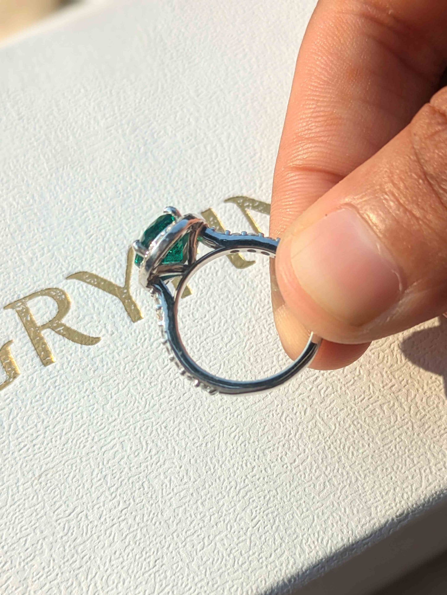 Sasha Green Halo Oval Solitaire Silver Ring For Women