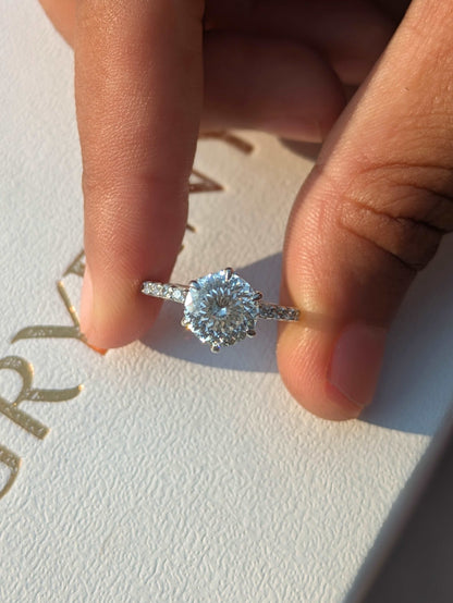 Portuguese Cut Round Halo Solitaire Silver Ring For Women