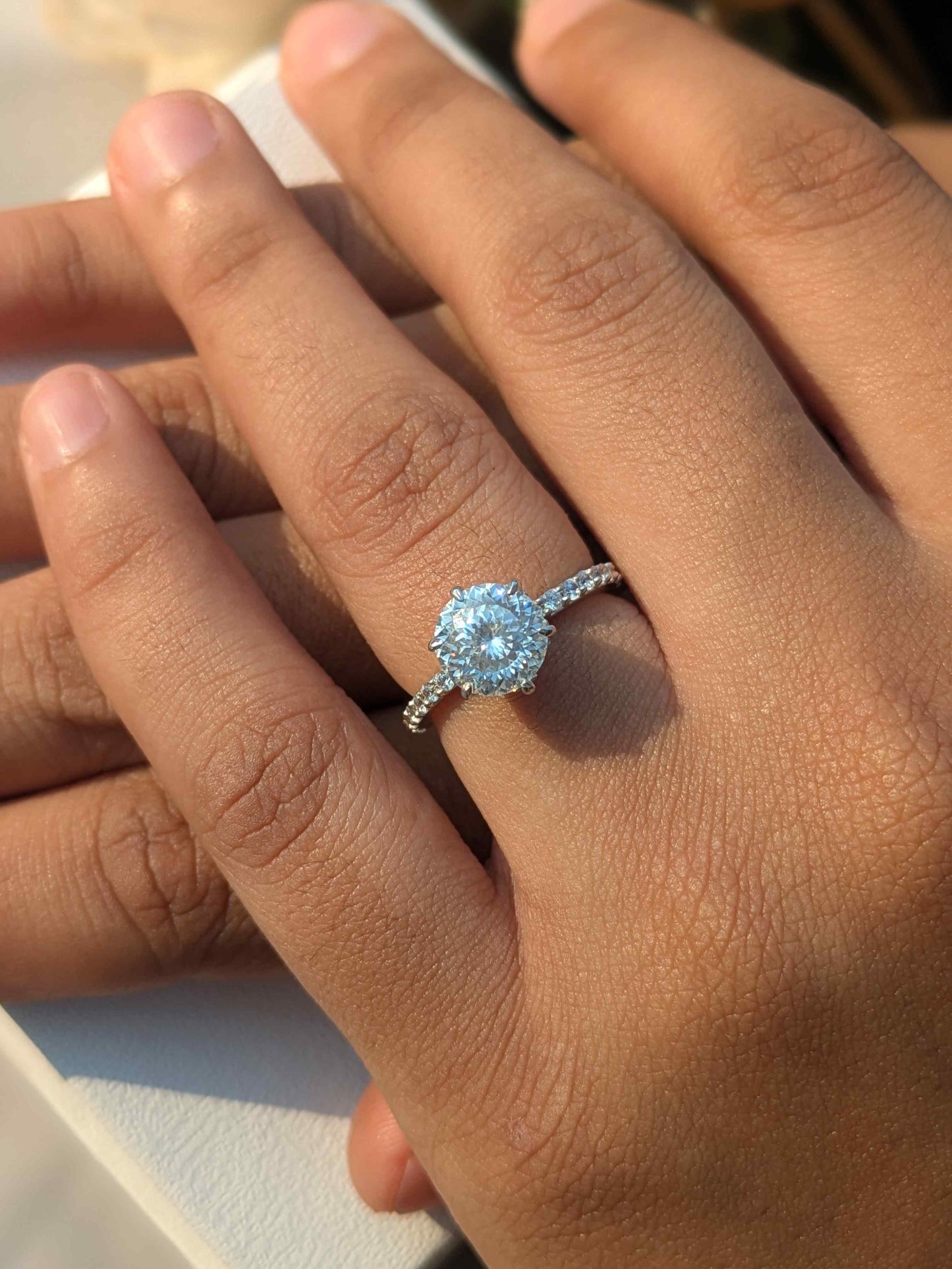 Portuguese Cut Round Halo Solitaire Silver Ring For Women