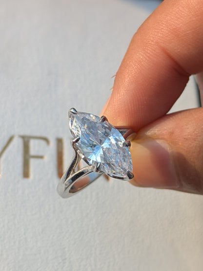 4.2Ct Marquise Petal Set Solitaire Silver Ring for Women