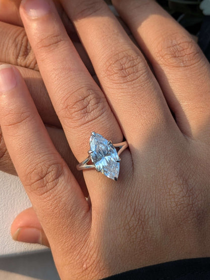 4.2Ct Marquise Petal Set Solitaire Silver Ring for Women