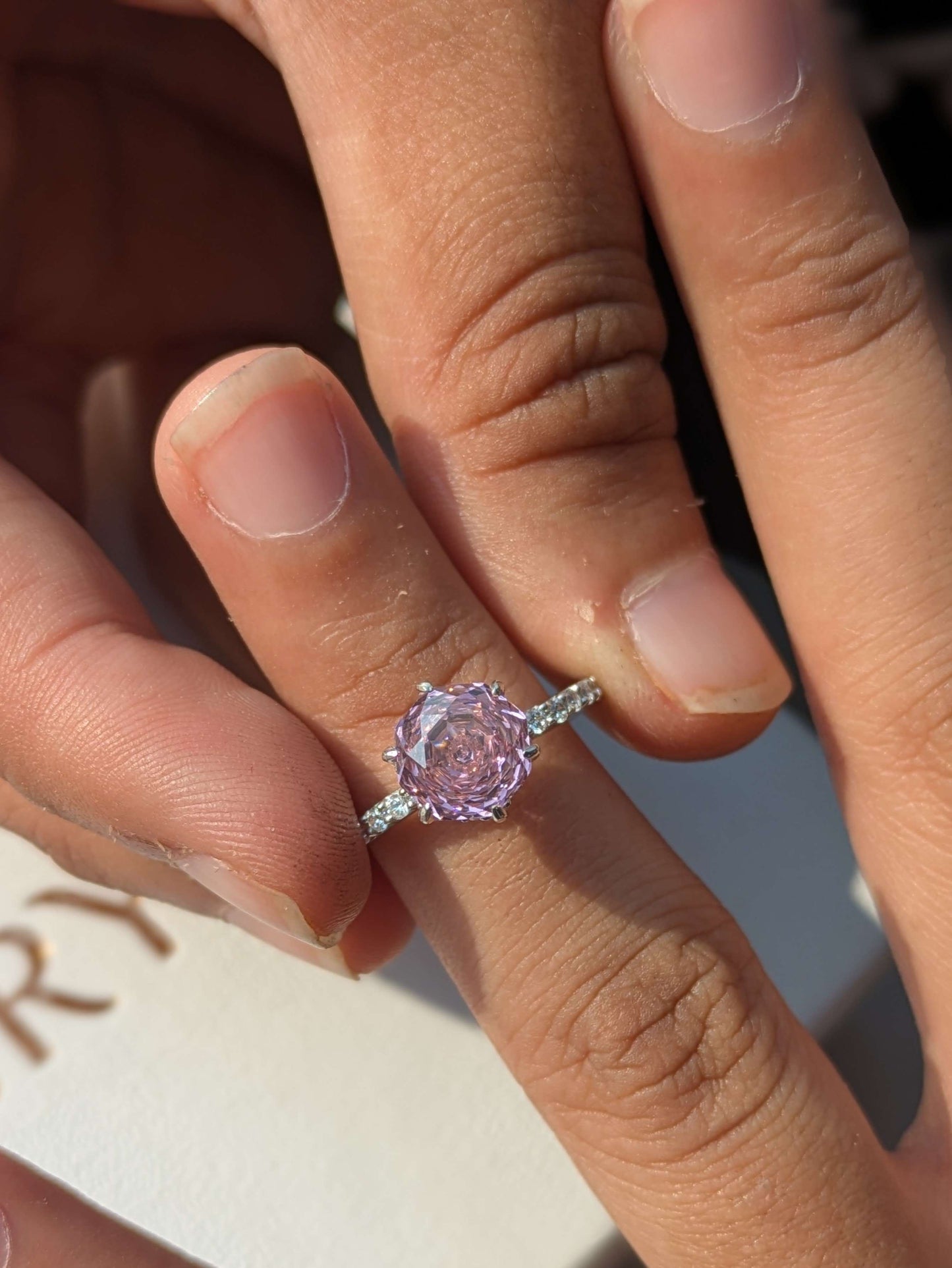 2Ct Pink Rose Cut Silver Solitare Ring For Women