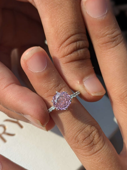 2Ct Pink Rose Cut Silver Solitare Ring For Women