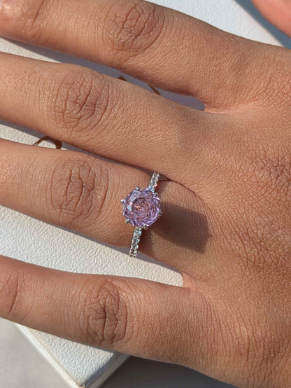 2Ct Pink Rose Cut Silver Solitare Ring For Women