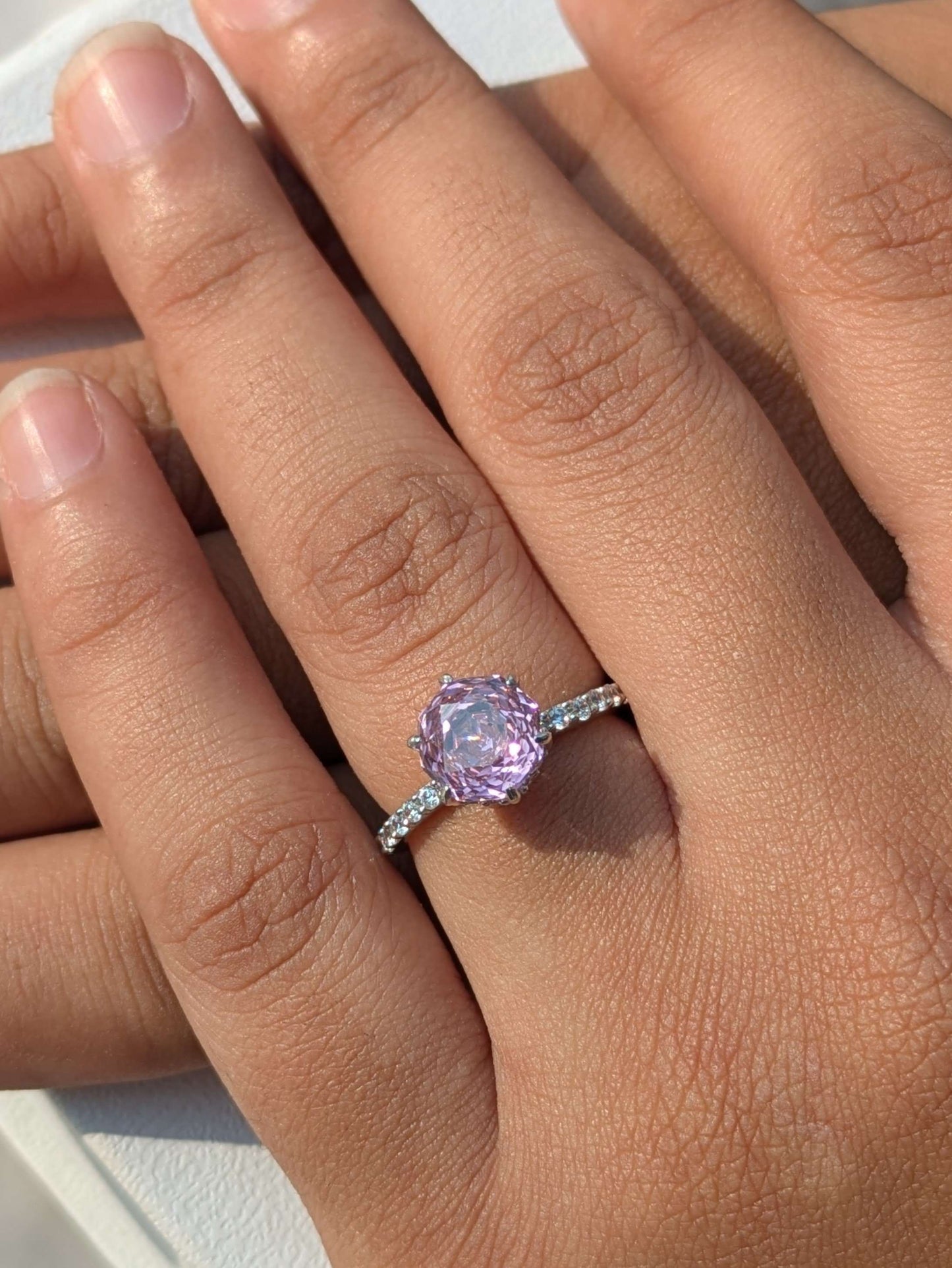 2Ct Pink Rose Cut Silver Solitare Ring For Women