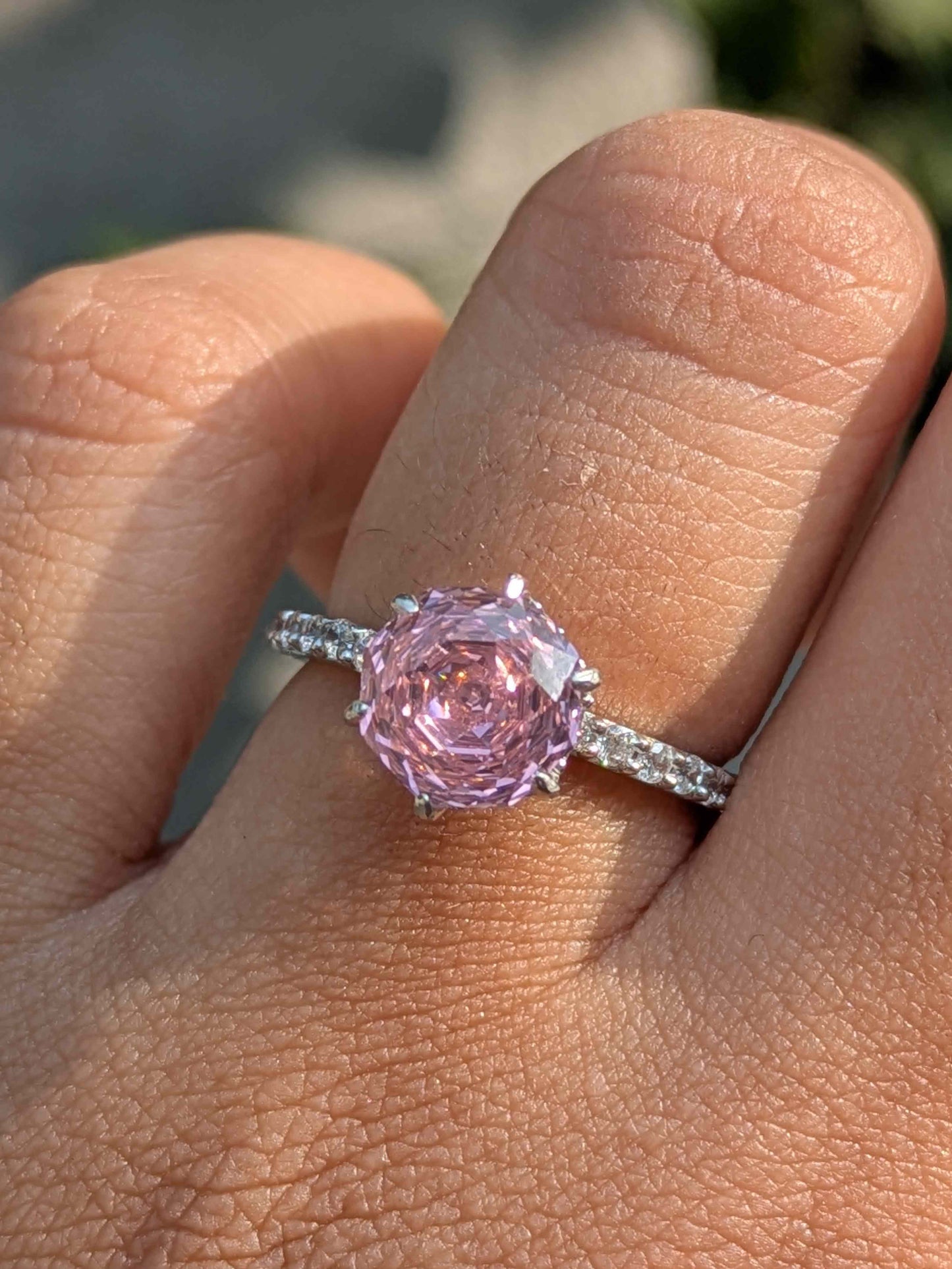 2Ct Pink Rose Cut Silver Solitare Ring For Women