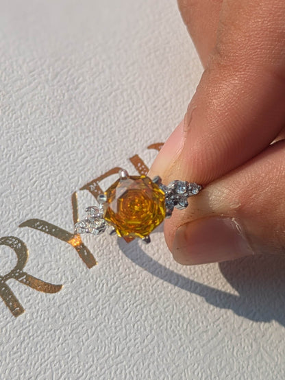 2Ct Yellow Rose Cut Silver Solitare Ring For Women