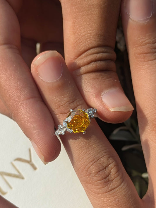 2Ct Yellow Rose Cut Silver Solitare Ring For Women