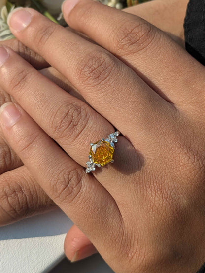 2Ct Yellow Rose Cut Silver Solitare Ring For Women