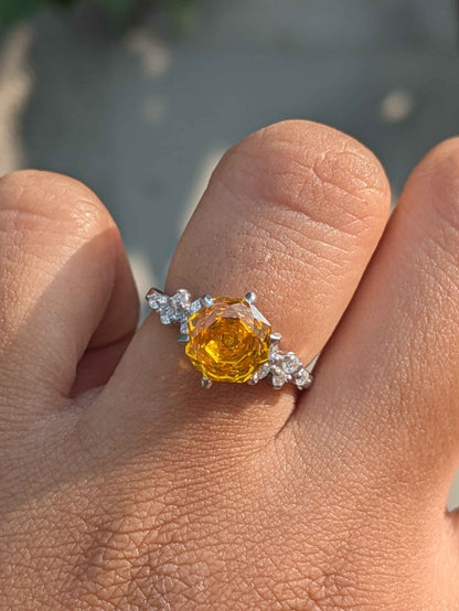 2Ct Yellow Rose Cut Silver Solitare Ring For Women