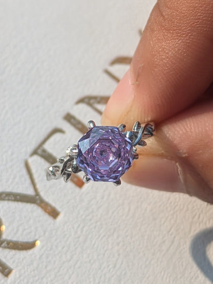 2Ct Purple Rose Cut Silver Solitare Ring For Women