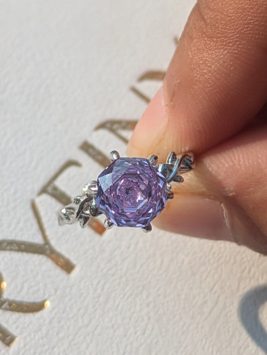 2Ct Purple Rose Cut Silver Solitare Ring For Women