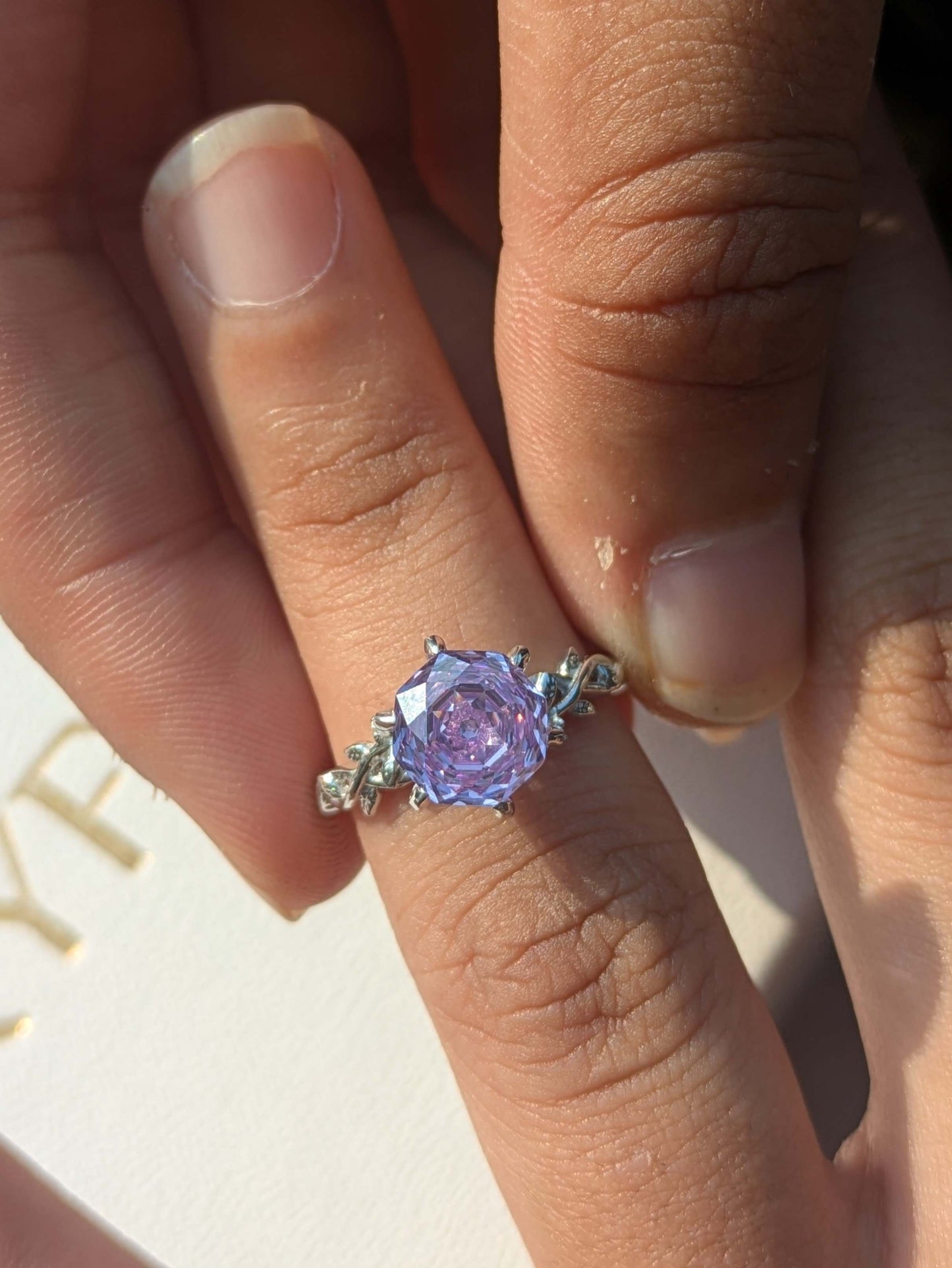 2Ct Purple Rose Cut Silver Solitare Ring For Women