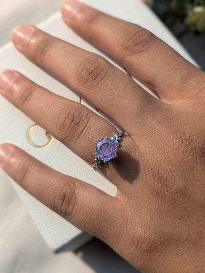 2Ct Purple Rose Cut Silver Solitare Ring For Women