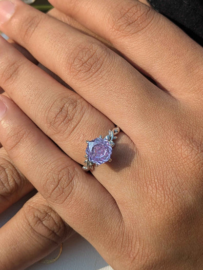 2Ct Purple Rose Cut Silver Solitare Ring For Women