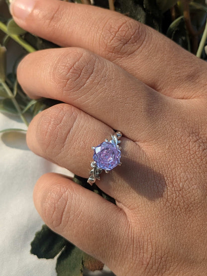 2Ct Purple Rose Cut Silver Solitare Ring For Women