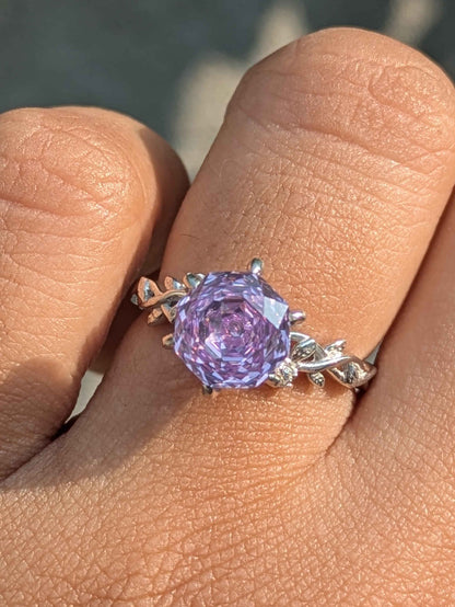 2Ct Purple Rose Cut Silver Solitare Ring For Women