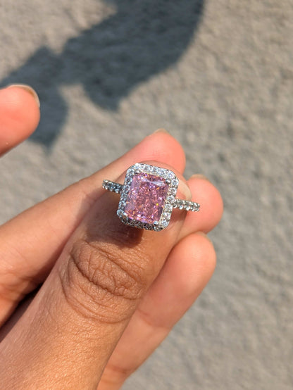 2.5Ct Pink Radaint Ice Crushed Silver Ring For Women