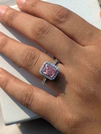 2.5Ct Pink Radaint Ice Crushed Silver Ring For Women