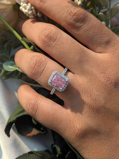2.5Ct Pink Radaint Ice Crushed Silver Ring For Women