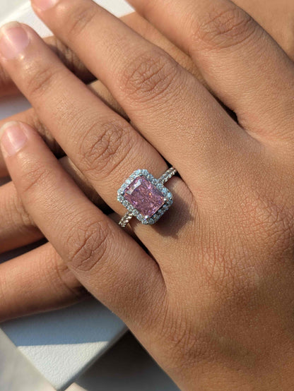 2.5Ct Pink Radaint Ice Crushed Silver Ring For Women
