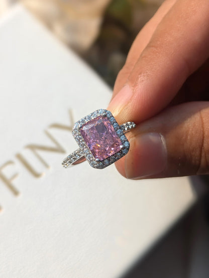 2.5Ct Pink Radaint Ice Crushed Silver Ring For Women