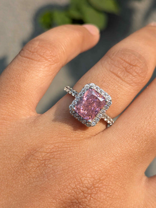 2.5Ct Pink Radaint Ice Crushed Silver Ring For Women