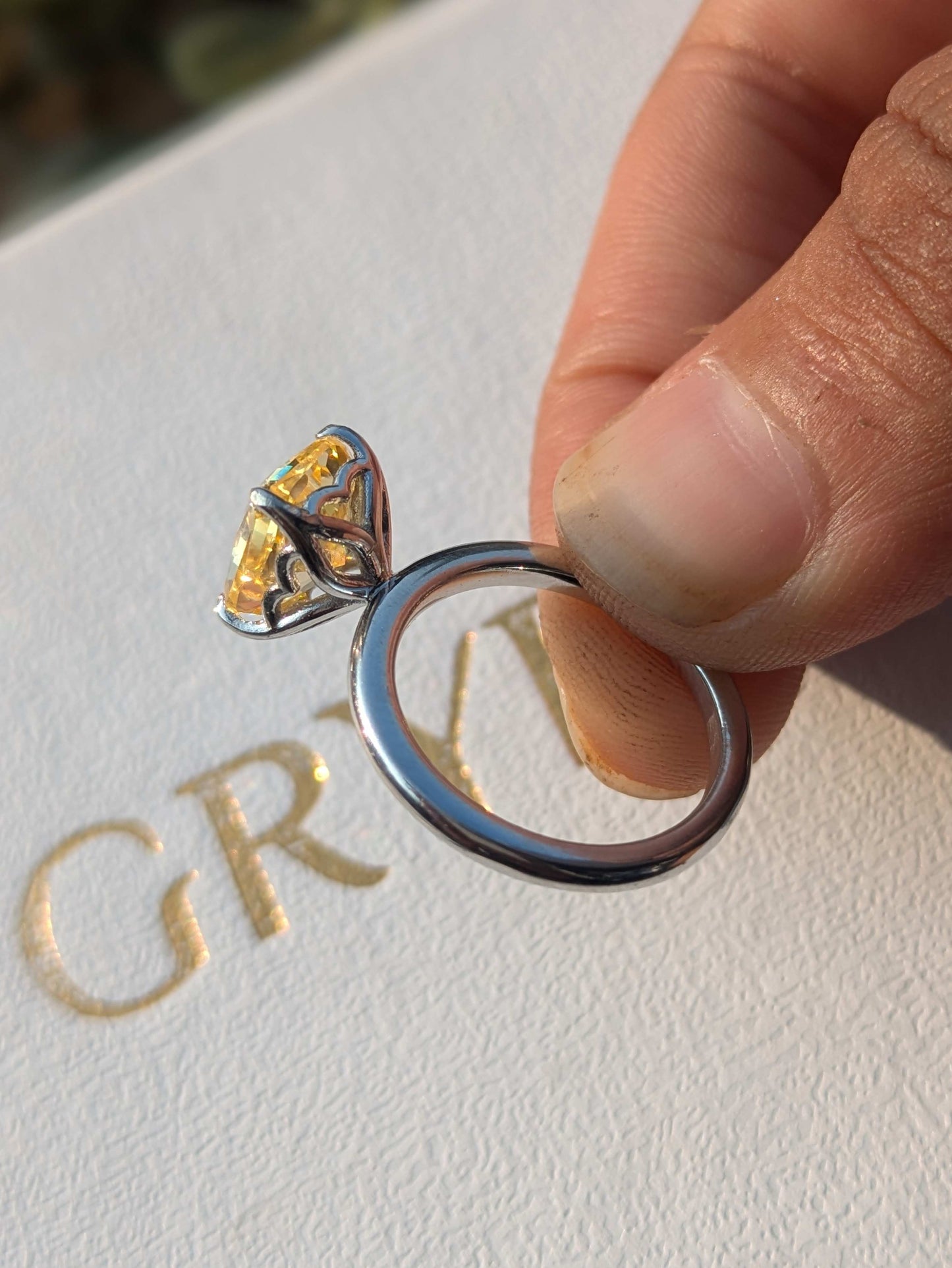 2.5Ct Yellow Ice Crushed Petal Silver Ring For Women