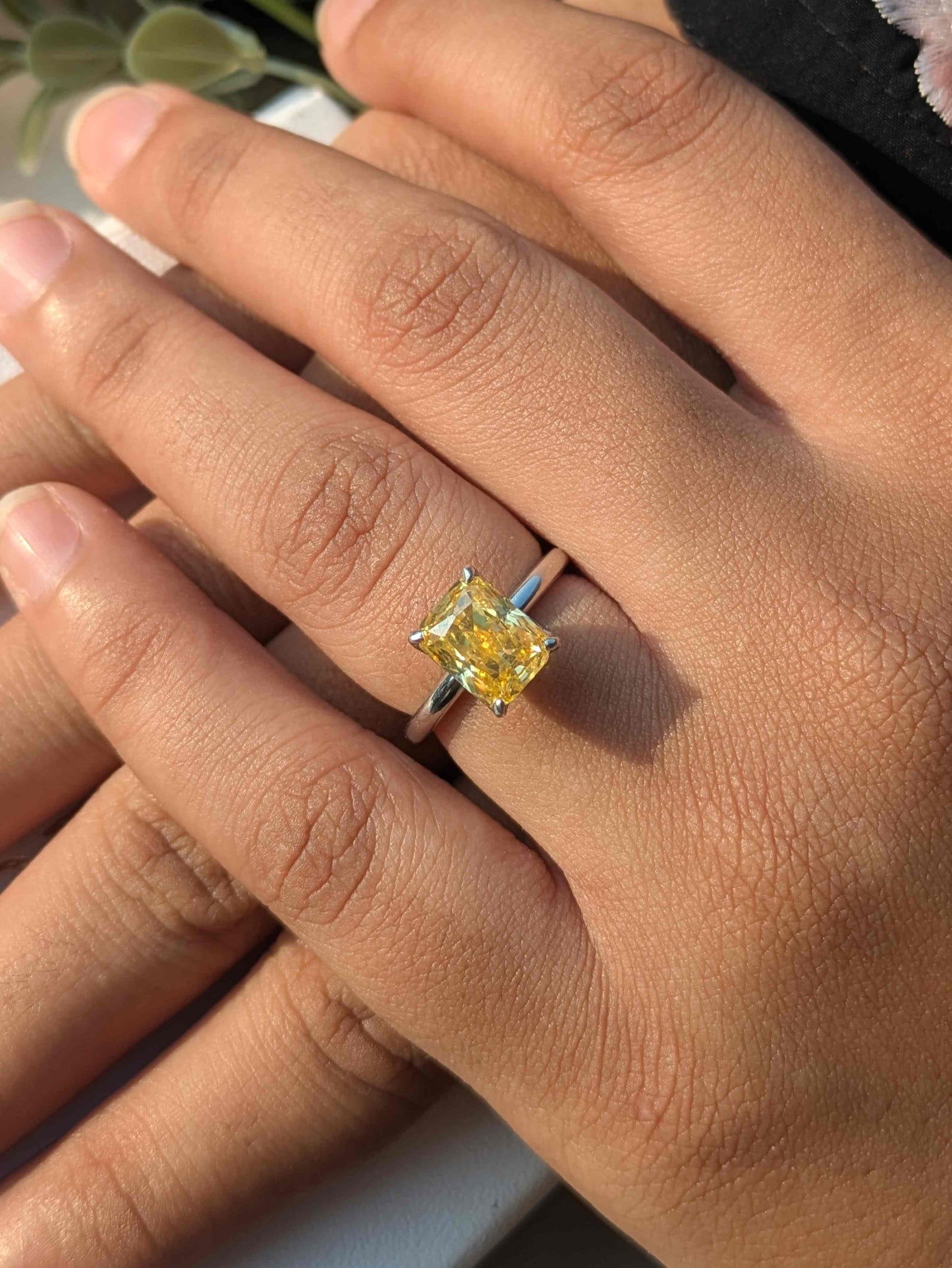 2.5Ct Yellow Ice Crushed Petal Silver Ring For Women