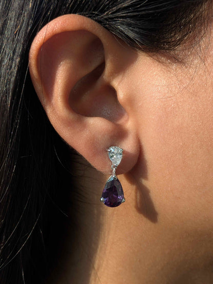 Amethyst Purple Pear & Pear Drop Silver Dangler Earrings