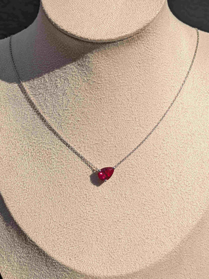 Red Ruby Dia Pear Silver Slant Pendant For Women