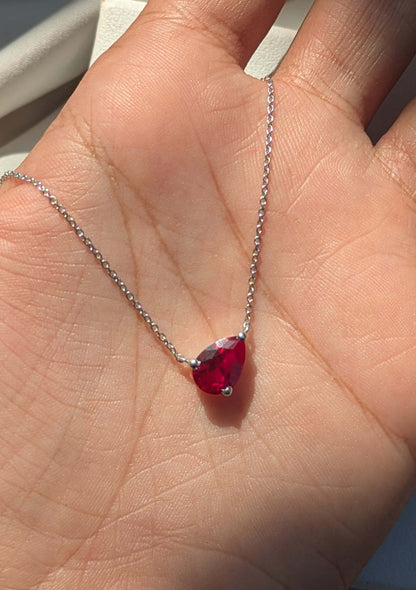 Red Ruby Dia Pear Silver Slant Pendant For Women
