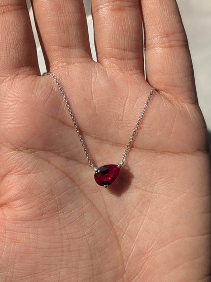 Red Ruby Dia Pear Silver Slant Pendant For Women