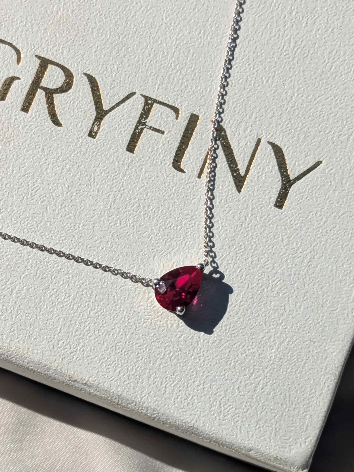 Red Ruby Dia Pear Silver Slant Pendant For Women
