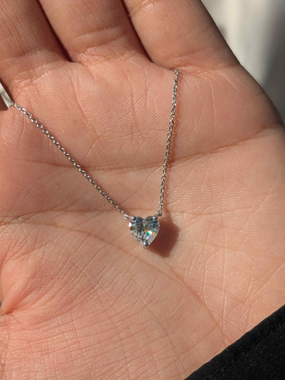 7mm Heart Diamond Silver Pendant For Womem