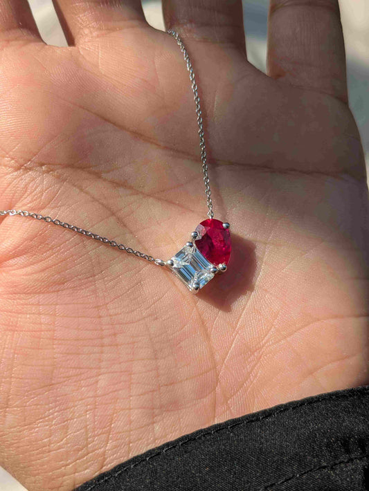 Ruby Pear Toi Et Moi Silver Pendant For Women