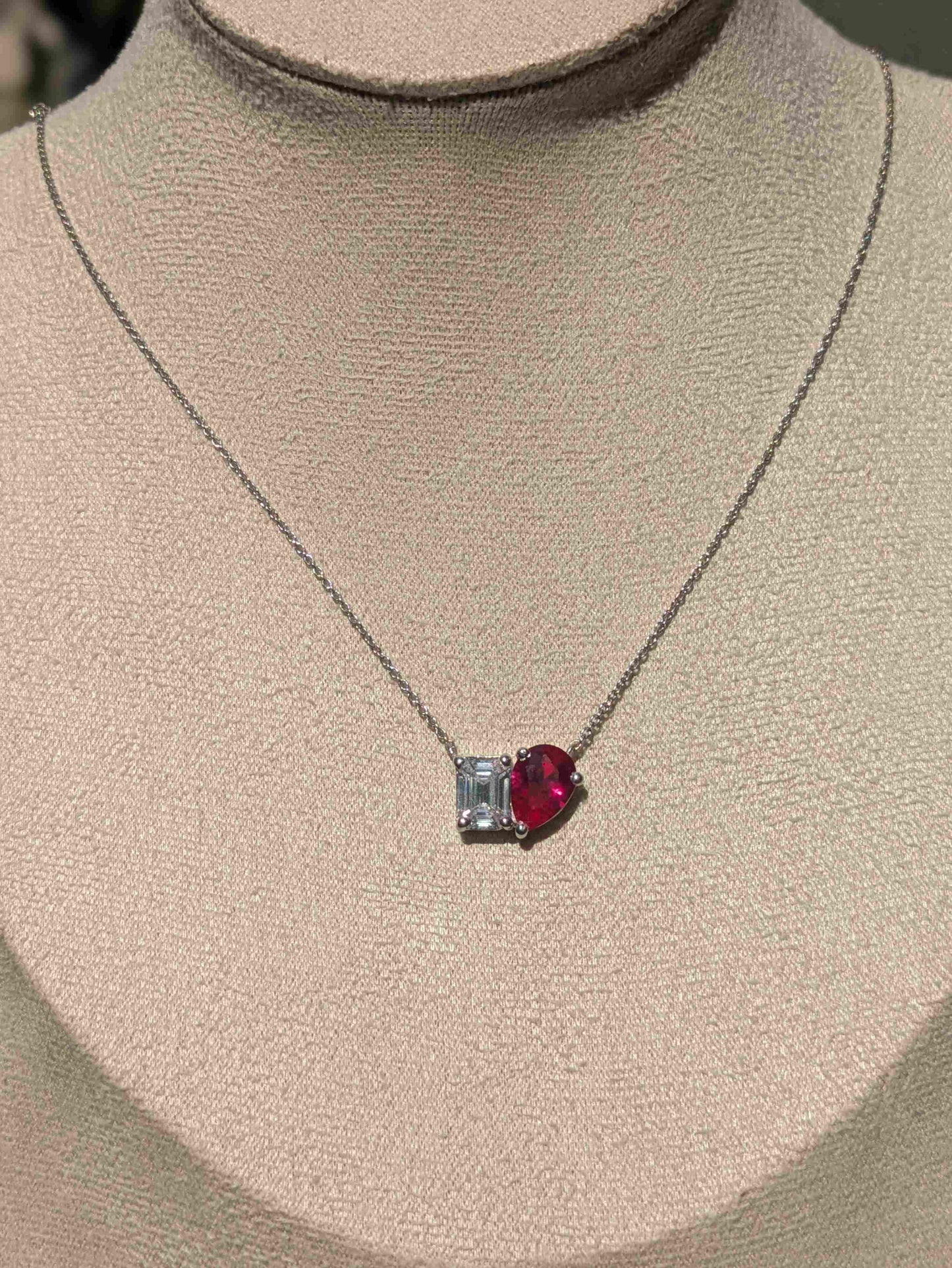 Ruby Pear Toi Et Moi Silver Pendant For Women