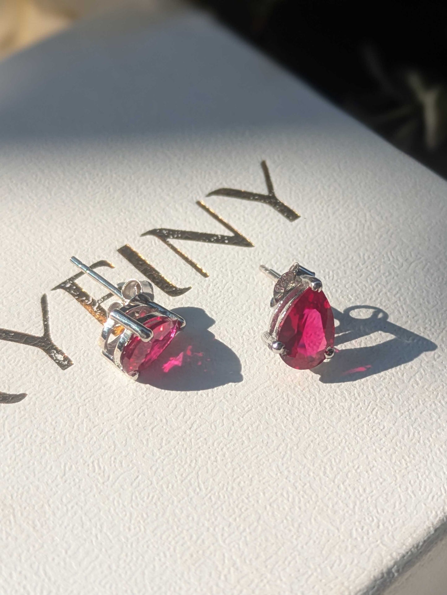 Ruby Pear Stud Silver Earring For Women