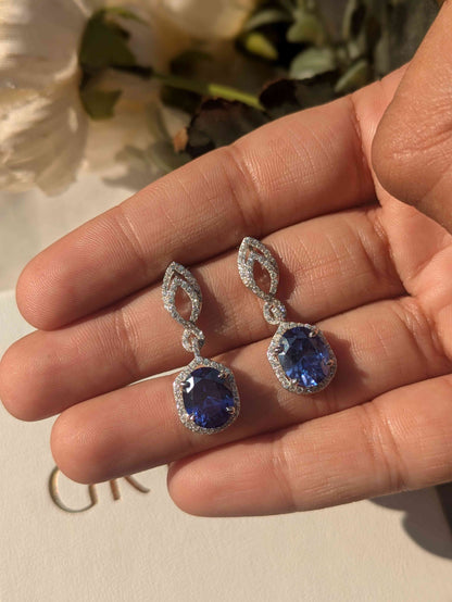 Blue Tanzanite Oval Silver Dangler Earrings For Women