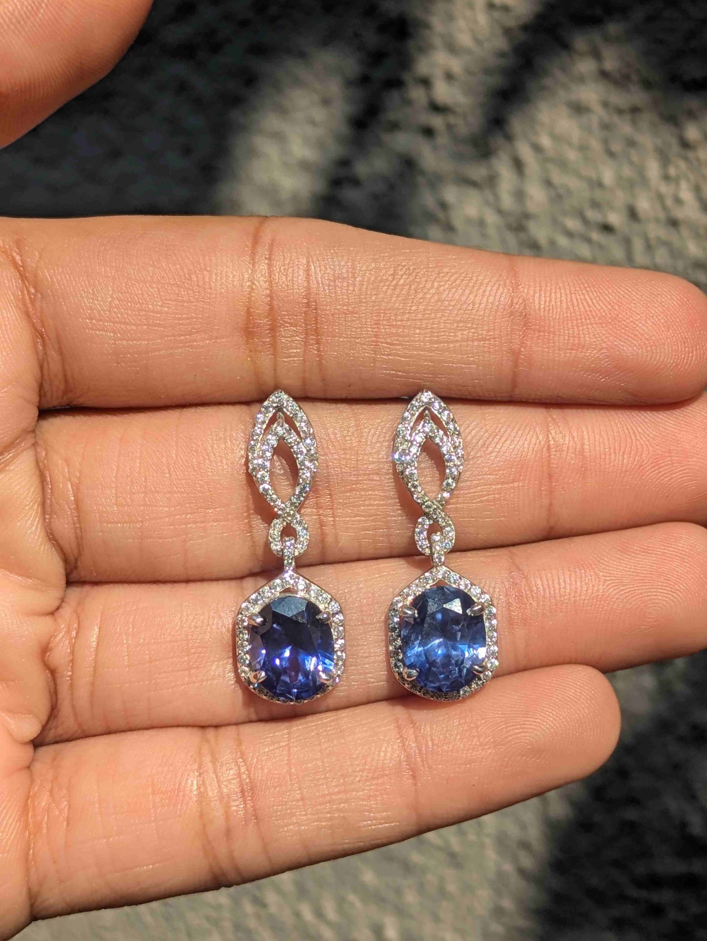 Blue Tanzanite Oval Silver Dangler Earrings For Women