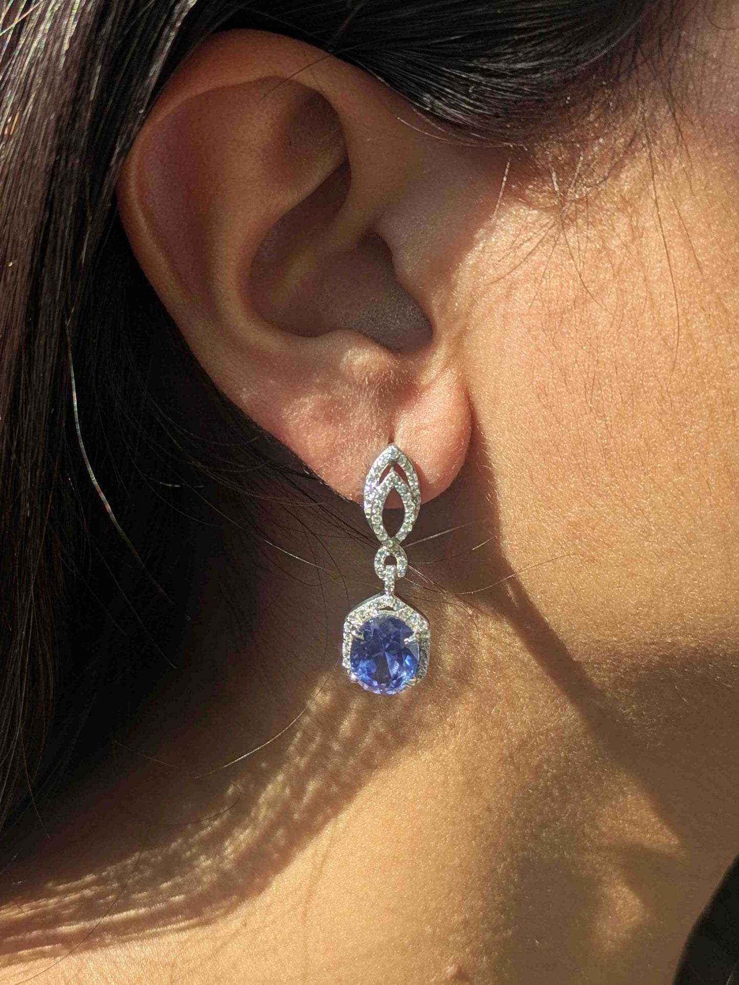 Blue Tanzanite Oval Silver Dangler Earrings For Women