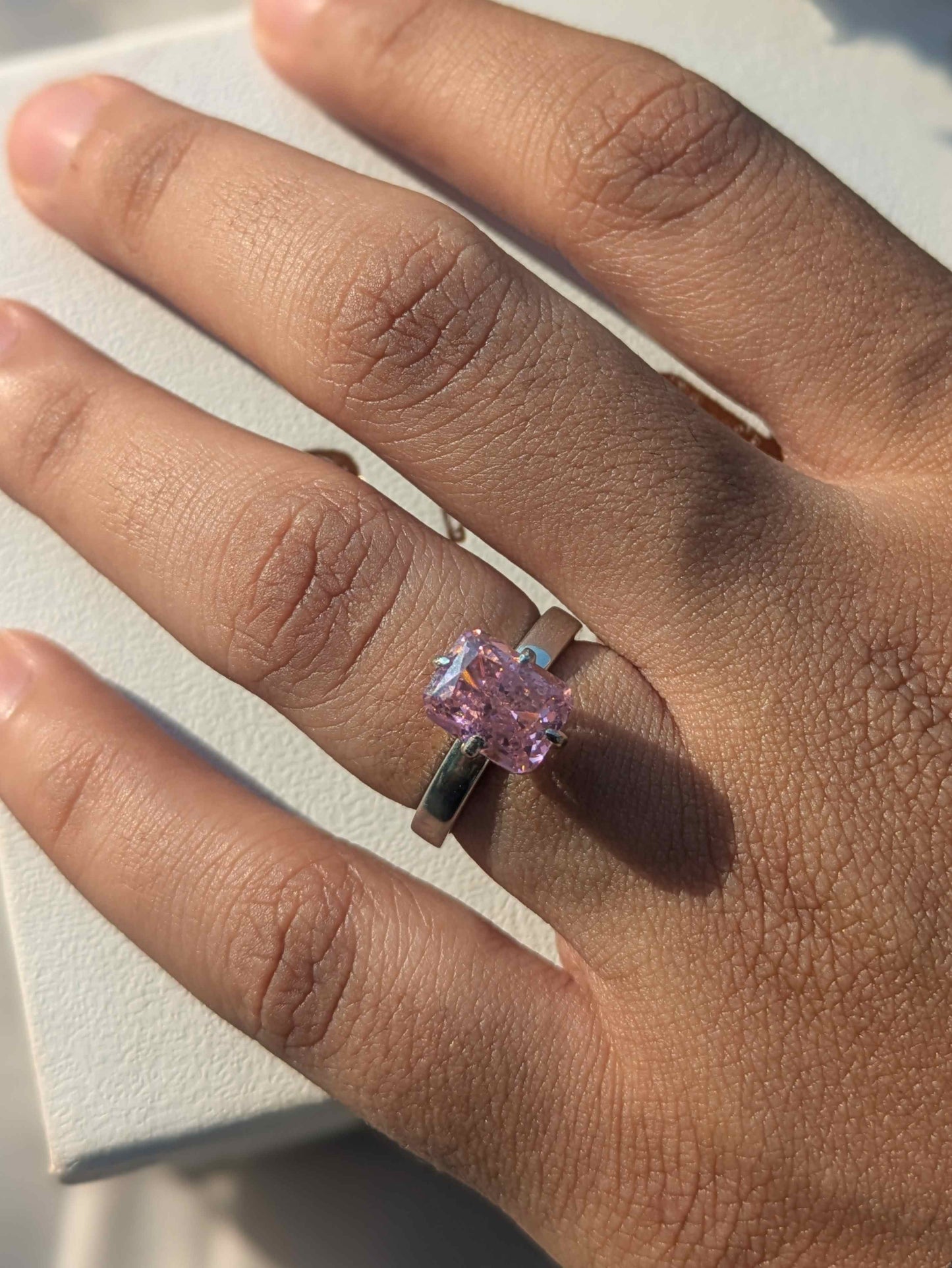 2.5Ct Pink Radaint Ice Crushed Silver Solitaire Ring For Women