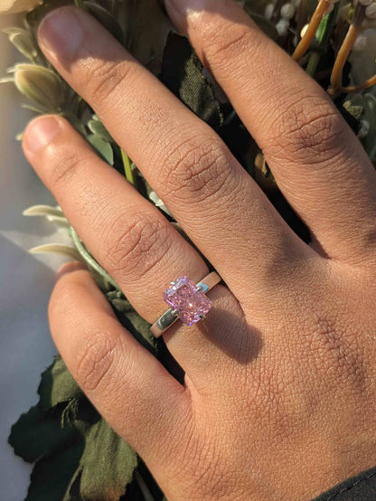 2.5Ct Pink Radaint Ice Crushed Silver Solitaire Ring For Women