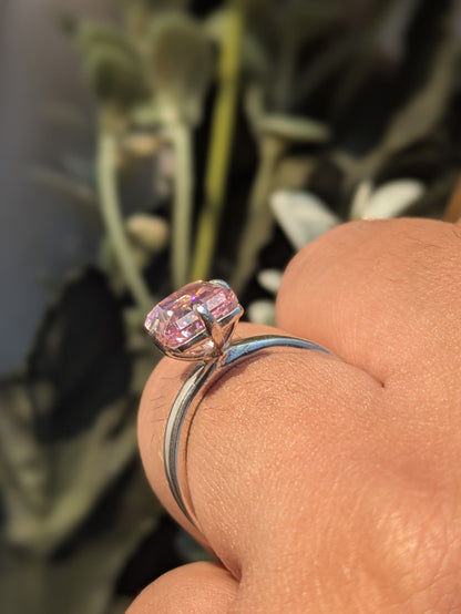 2.5Ct Pink Radaint Ice Crushed Silver Solitaire Ring For Women