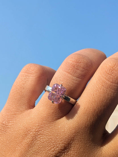 2.5Ct Pink Radaint Ice Crushed Silver Solitaire Ring For Women