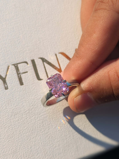 2.5Ct Pink Radaint Ice Crushed Silver Solitaire Ring For Women