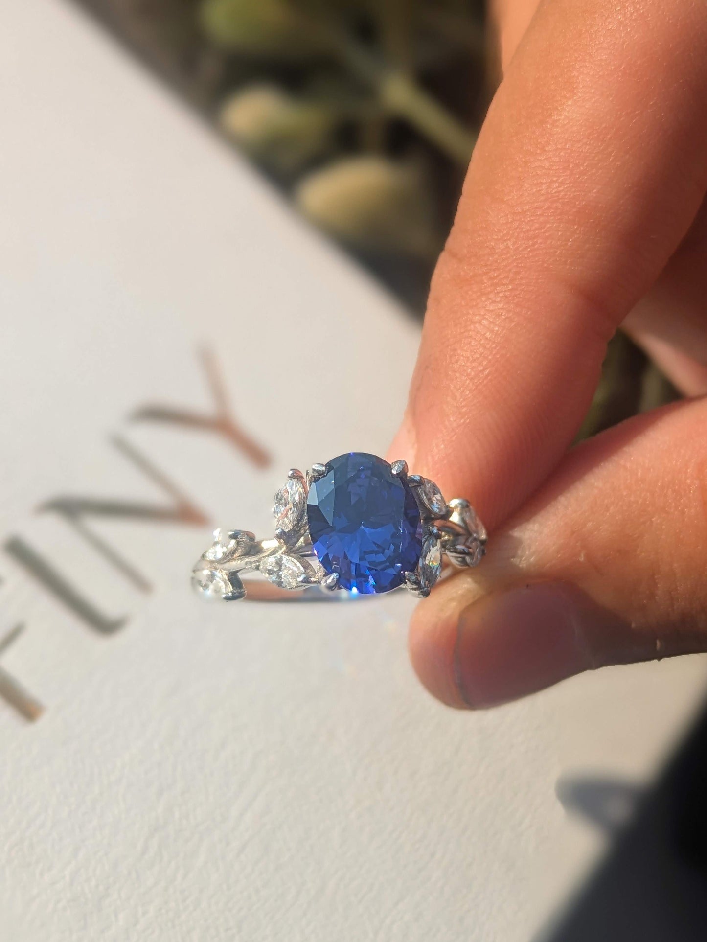 1.8Ct Casey Blue Tanzanite Floral Shank Oval Silver Solitaire Ring For Women