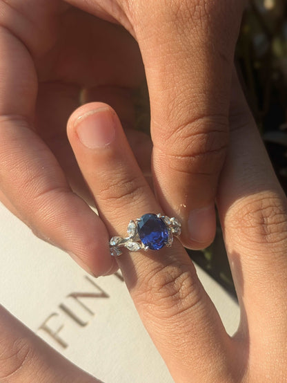 1.8Ct Casey Blue Tanzanite Floral Shank Oval Silver Solitaire Ring For Women