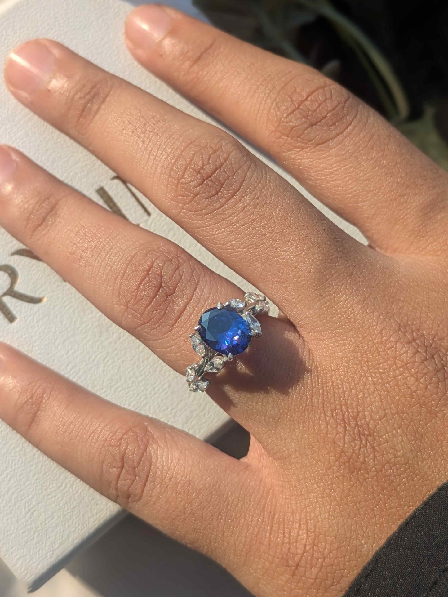 1.8Ct Casey Blue Tanzanite Floral Shank Oval Silver Solitaire Ring For Women