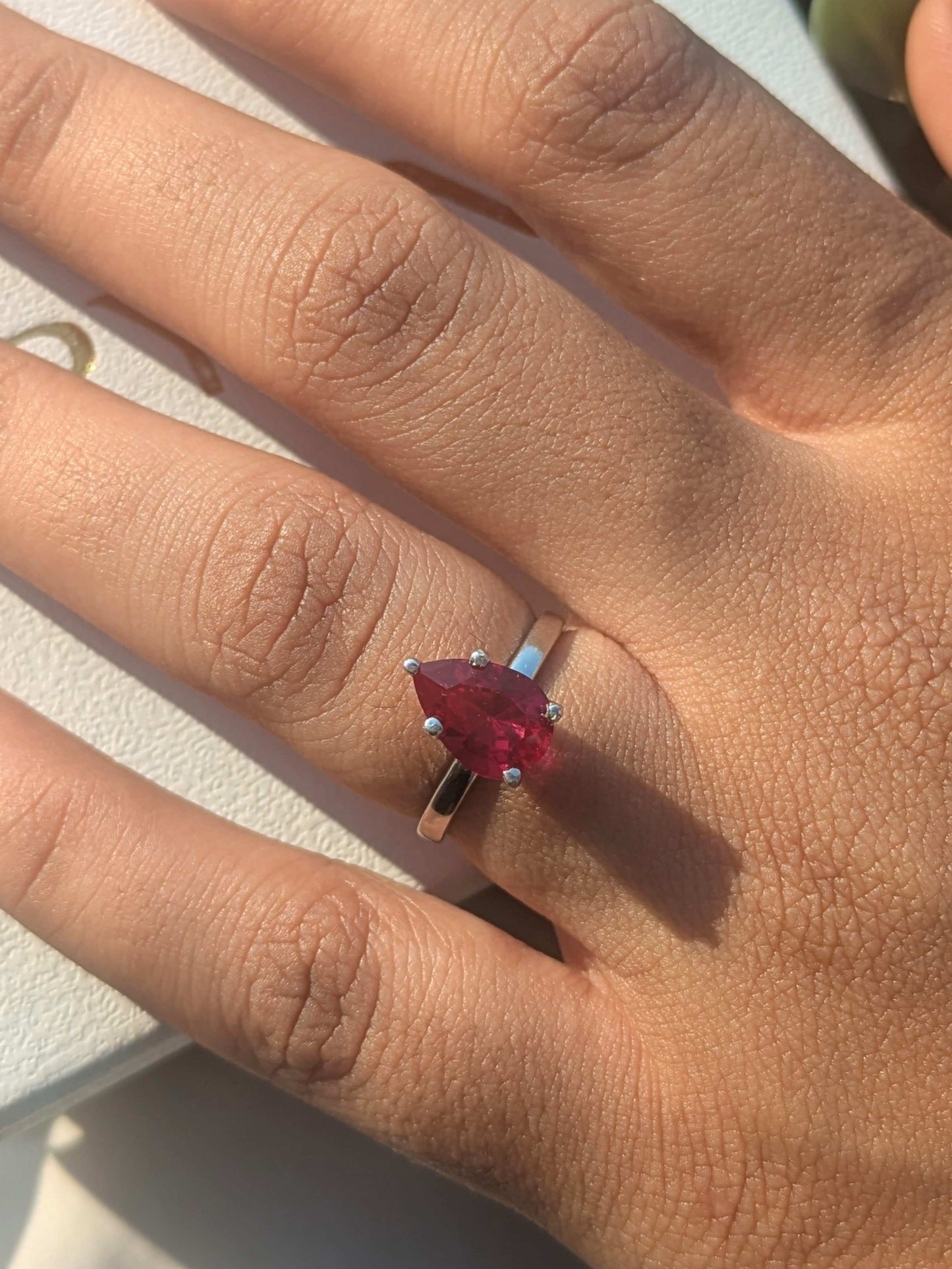 2Ct Red Ruby Rhea Silver Pear Solitaire Ring For Women